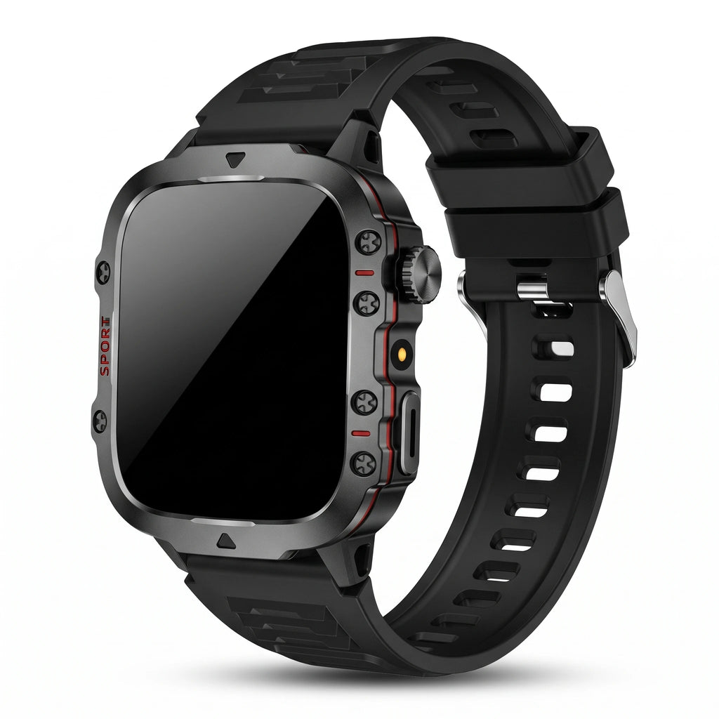 Muški pametni sat Smartwatch, crno robusno kućište, bijela pozadina