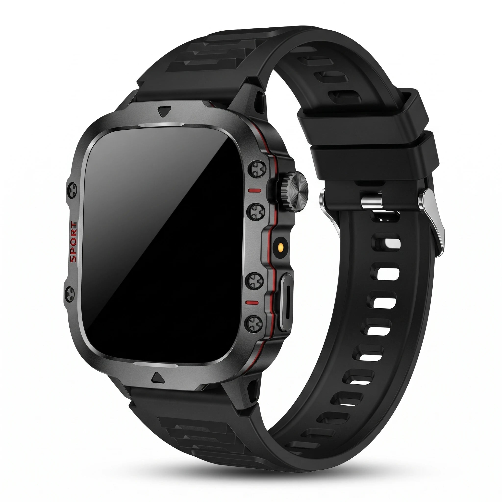 Muški pametni sat Smartwatch, crno robusno kućište, bijela pozadina
